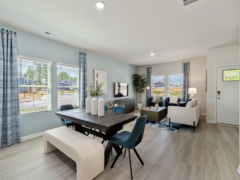 Furnished interior view inside a new home in Cadence Meadows Townes, Zebulon (Image 10). Furnished interior view inside a new home in Cadence Meadows Townes, Zebulon (Image 10).
