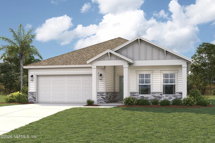 Front exterior of a new home in Reserve East, Flagler Beach, FL, highlighting curb appeal (Image 7).