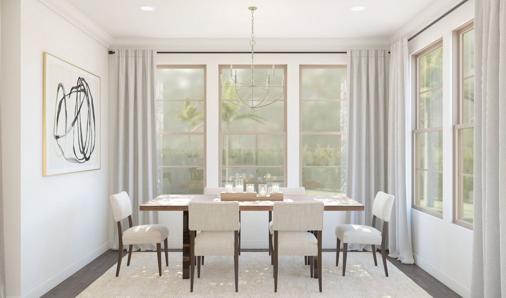 Dining area with chandelier