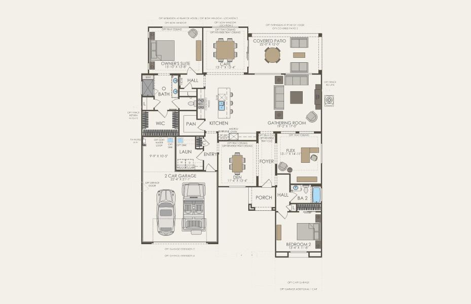 2D floor plan layout for the Serenity by Del Webb in Sun City Festival, Buckeye, AZ (Image 3).