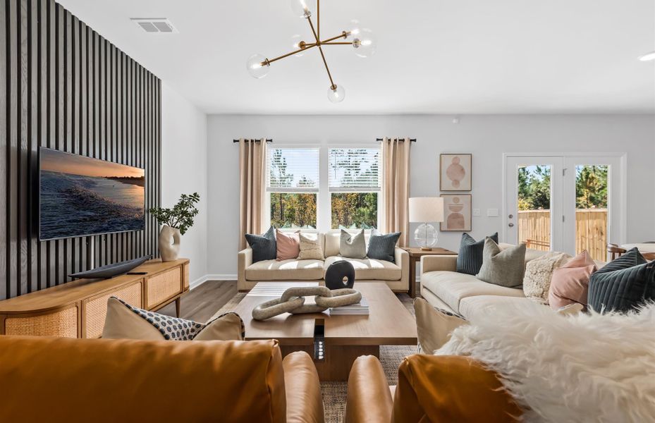 Large Gathering Room in a two-story home.