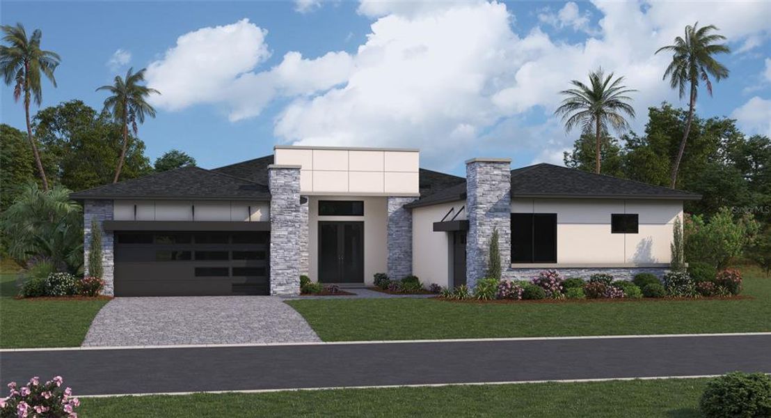 Front exterior of a new home in Biscayne Landing at Seaire, Parrish, FL, highlighting curb appeal (Image 1).