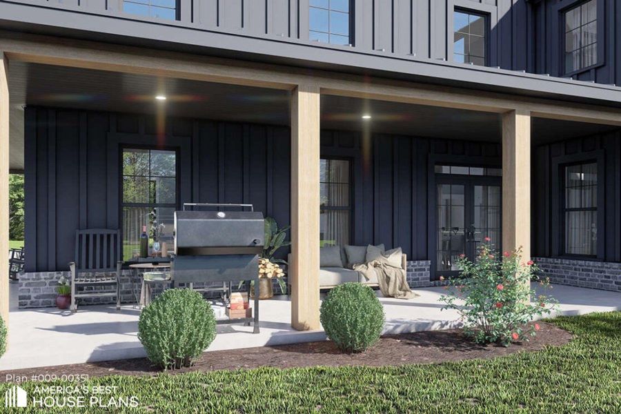 View of exterior entry featuring board and batten siding, french doors, and a porch