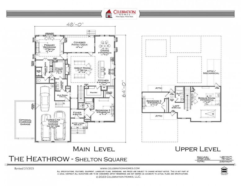 2D floor plan layout for the Heathrow by Celebration Homes in Oak Meadows, Smyrna, TN (Image 3).