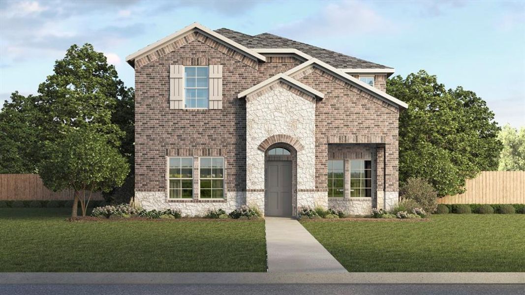 Front exterior of a new home in Lilybrooke at Legacy Hills, Celina, TX, highlighting curb appeal (Image 1). Front exterior of a new home in Lilybrooke at Legacy Hills, Celina, TX, highlighting curb appeal (Image 1).