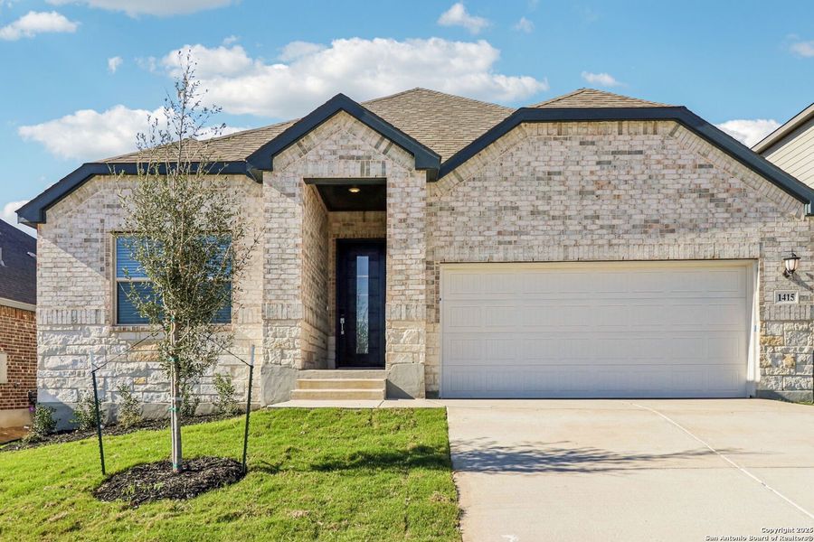 Front exterior of a new home in Arcadia Ridge - Classic Series, San Antonio, TX, highlighting curb appeal (Image 24).