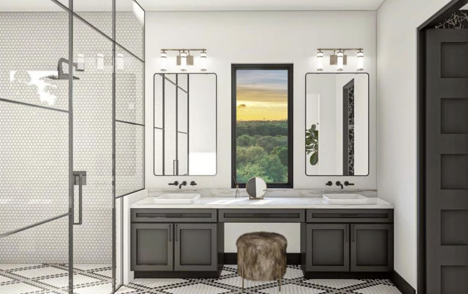Bathroom with a stall shower and double vanity Bathroom with a stall shower and double vanity