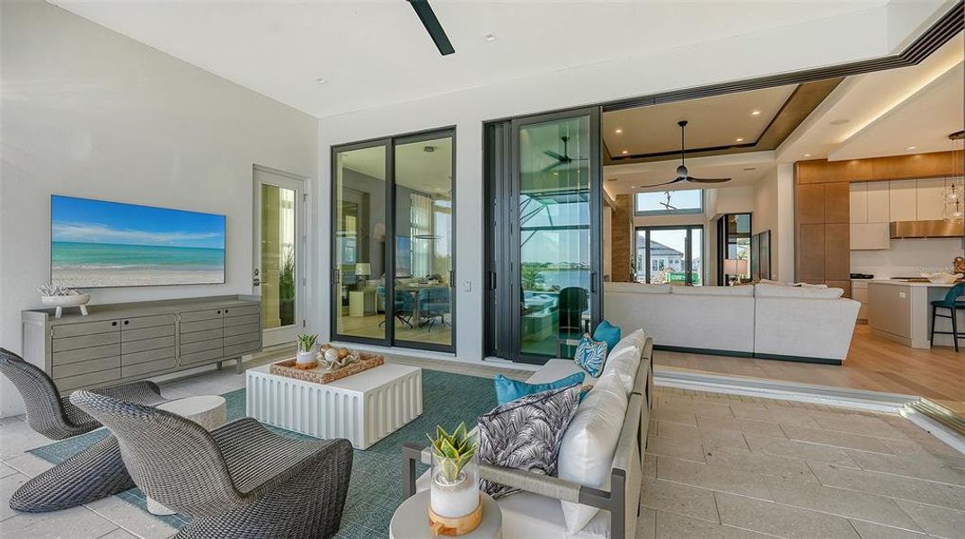 Exterior details and patio area of a home in Wild Blue at Waterside, Sarasota (Image 26).