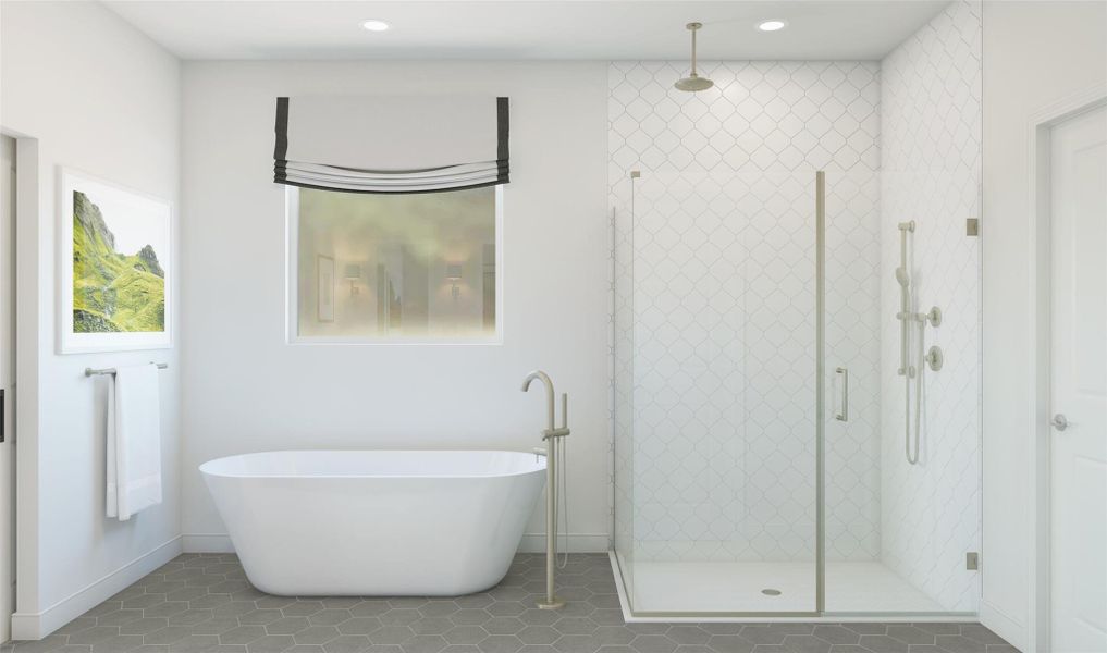 Serene primary bath (*Artist rendering used for illustration purposes only.) Serene primary bath (*Artist rendering used for illustration purposes only.)