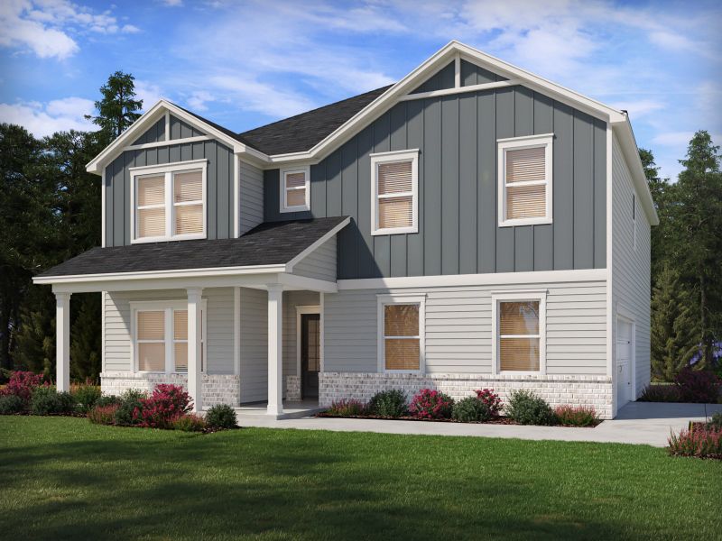 Representative exterior photo of a completed home built from the Taylorsville Basement by Meritage Homes in River Pointe, Monroe, GA (Image 1).