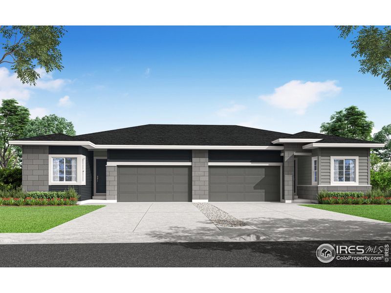 Front exterior of a new home in Westside Crossing Paired Homes, Berthoud, CO, highlighting curb appeal (Image 3).