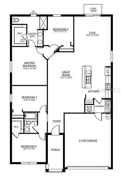 2D floor plan layout of this home in Oakstone Farms, Leesburg, FL (Image 4).