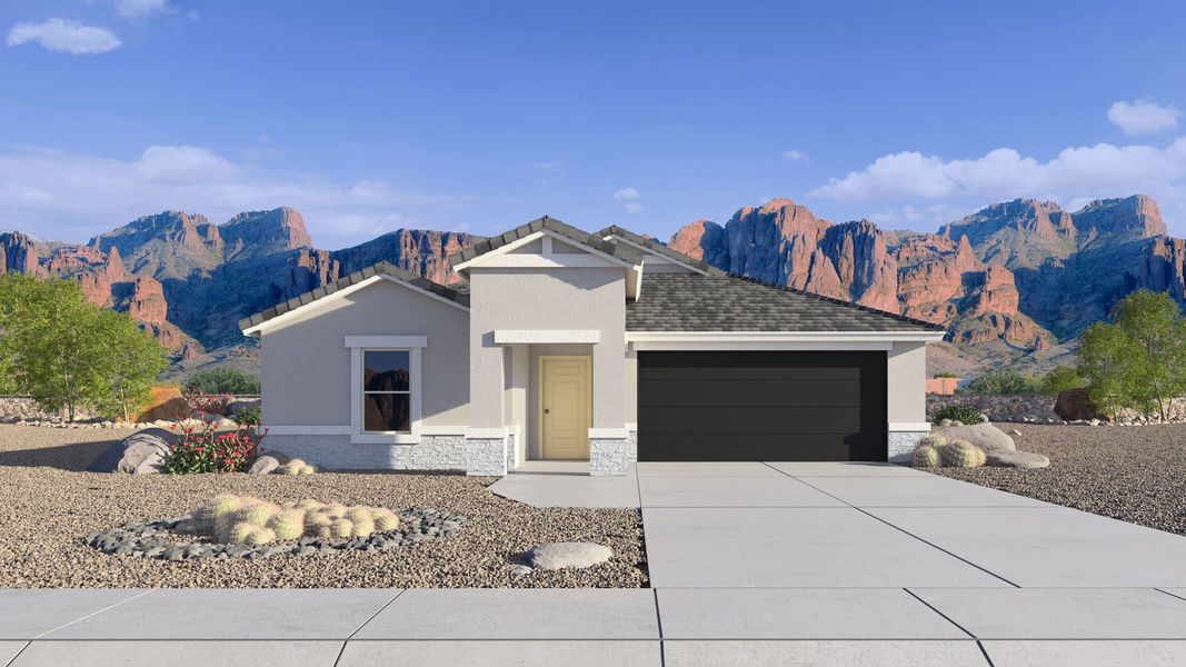 Representative exterior photo of a completed home built from the Laveen by D.R. Horton in Remington, Buckeye, AZ (Image 2). Representative exterior photo of a completed home built from the Laveen by D.R. Horton in Remington, Buckeye, AZ (Image 2).