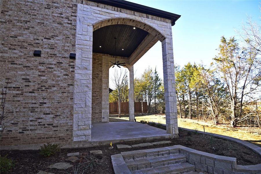 View of patio with ceiling fan