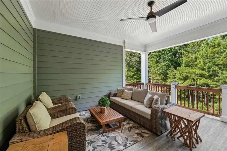 Exterior details and patio area of a home in Lakeside at River Green, Canton (Image 26).