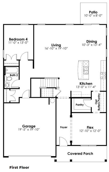 2D floor plan layout for the Harbor Oak by D.R. Horton in Old Chapin Reserve, Lexington, SC (Image 3).