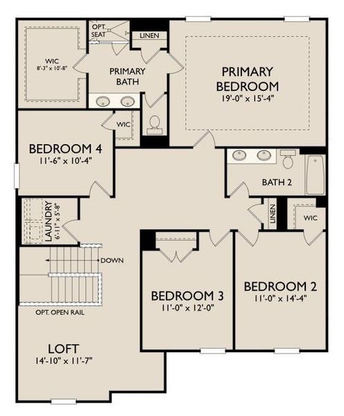 2D floor plan layout of this home in Langston Reserve, Cartersville, GA (Image 5).