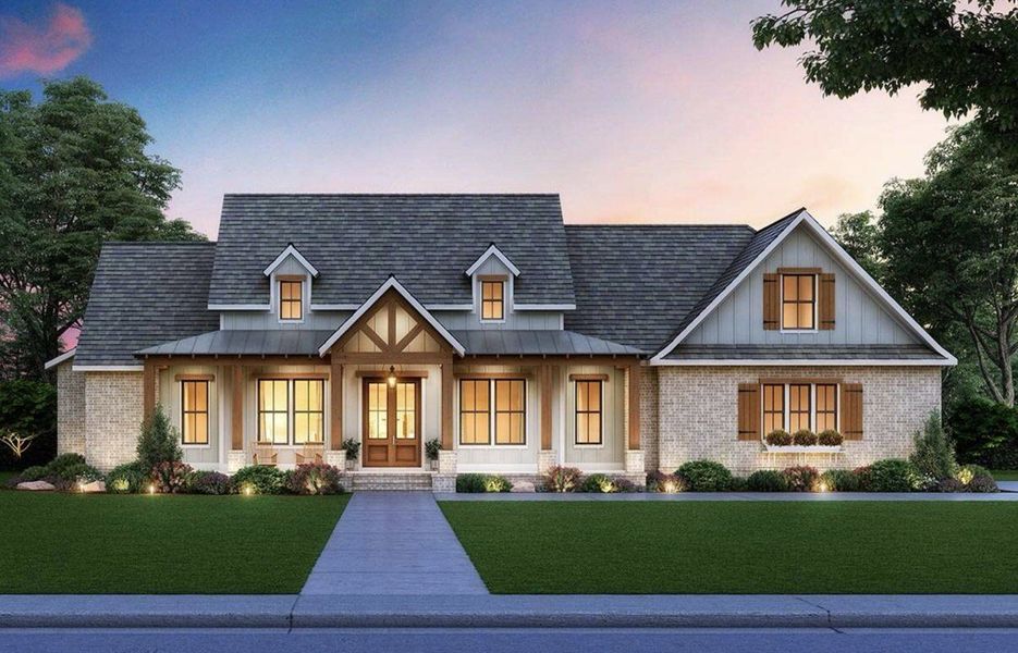 Representative exterior photo of a completed home built from the Jasper by Zeal Home Builders in Oak Water Ranch, Granbury, TX (Image 1). Representative exterior photo of a completed home built from the Jasper by Zeal Home Builders in Oak Water Ranch, Granbury, TX (Image 1).