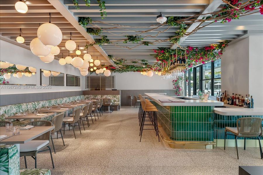 Indoor Portion of the poolside restaurant curated by James Beard Award-winning Chef Michelle Bernstein at Five Park Miami Beach. Indoor Portion of the poolside restaurant curated by James Beard Award-winning Chef Michelle Bernstein at Five Park Miami Beach.