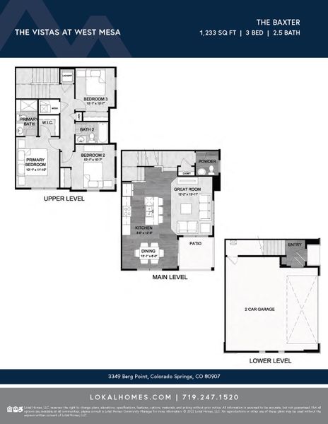2D floor plan layout for the Baxter by Lokal Homes in The Vistas at West Mesa, Colorado Springs, CO (Image 3).
