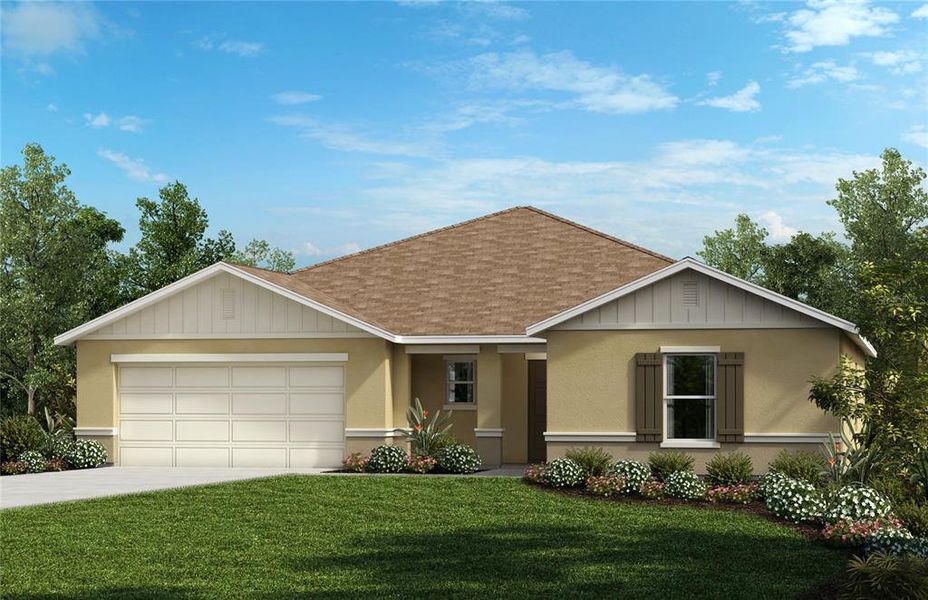 Front exterior of a new home in Silver Lake Estates II, Leesburg, FL, highlighting curb appeal (Image 1). Front exterior of a new home in Silver Lake Estates II, Leesburg, FL, highlighting curb appeal (Image 1).