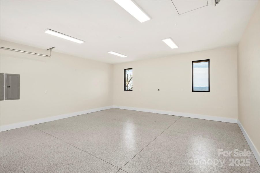 Garage with epoxy floor and EV charger