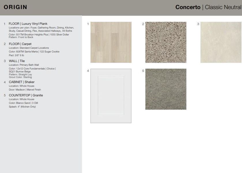 Design Selections.  Home is under construction and selections are subject to change.