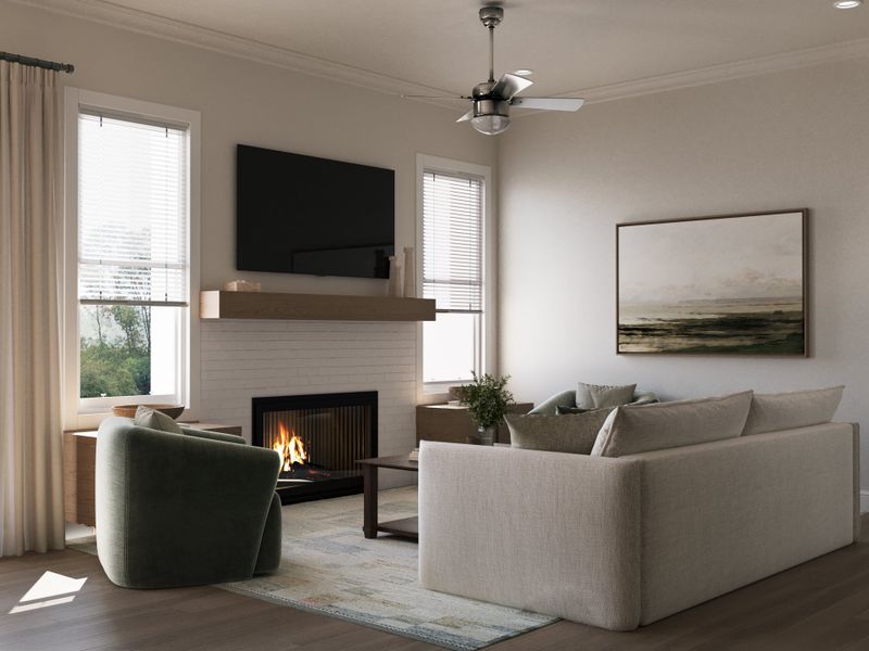 Living Room with Optional Fireplace - Interior Rendering Living Room with Optional Fireplace - Interior Rendering