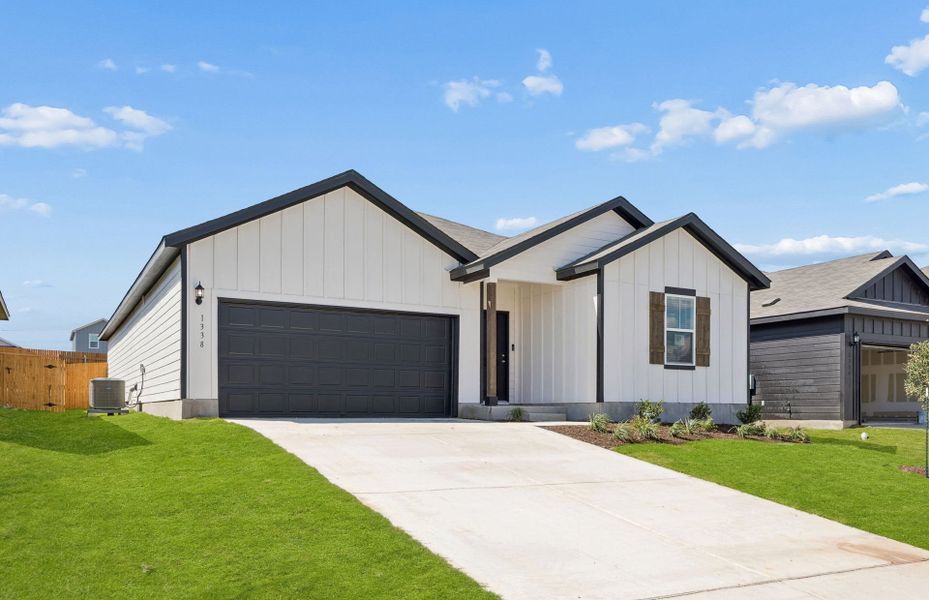 Front exterior of a new home in Skyview, Belton, TX, highlighting curb appeal (Image 21).
