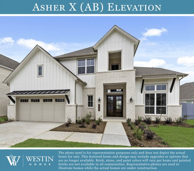 Representative exterior photo of a completed home built from the The Asher X by Westin Homes in Fulshear Lakes - 60', Fulshear, TX (Image 1).