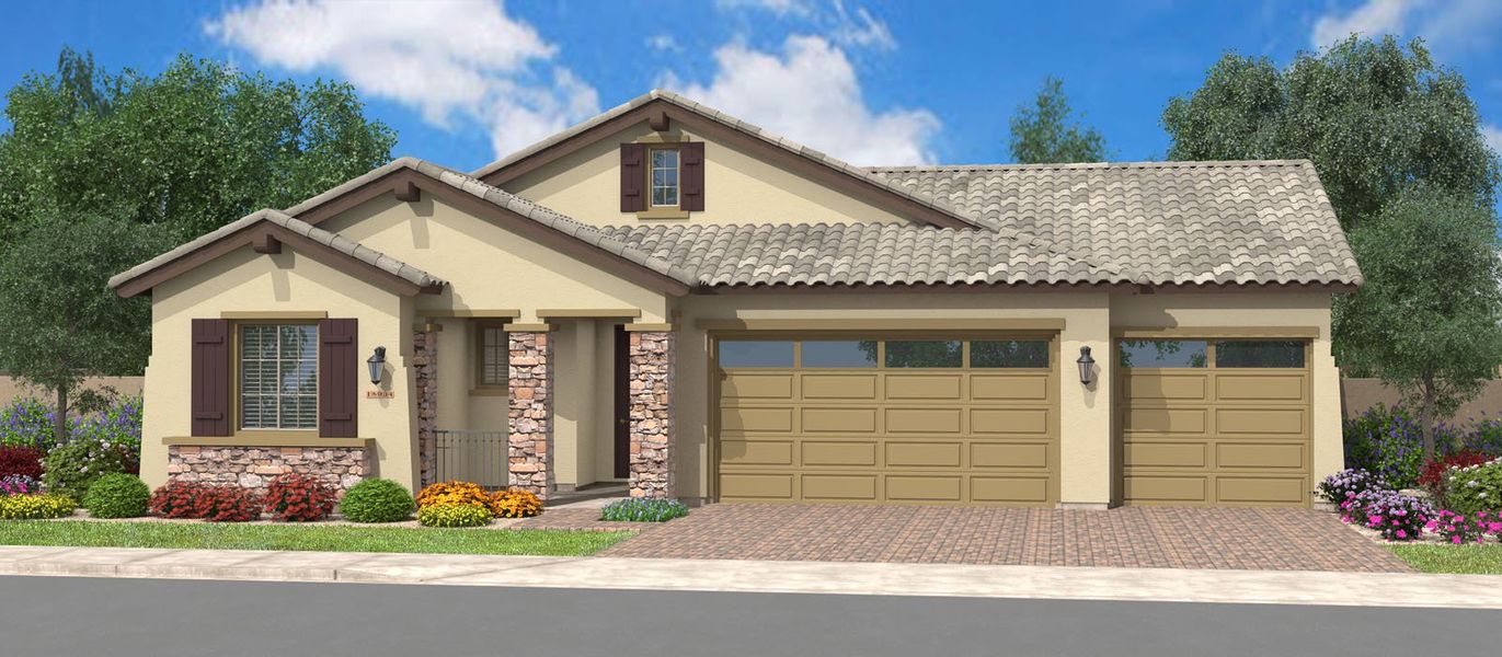 Representative exterior photo of a completed home built from the Pelican Bay Super Garage by Fulton Homes in Sonoma Coast, San Tan Valley, AZ (Image 5). Representative exterior photo of a completed home built from the Pelican Bay Super Garage by Fulton Homes in Sonoma Coast, San Tan Valley, AZ (Image 5).