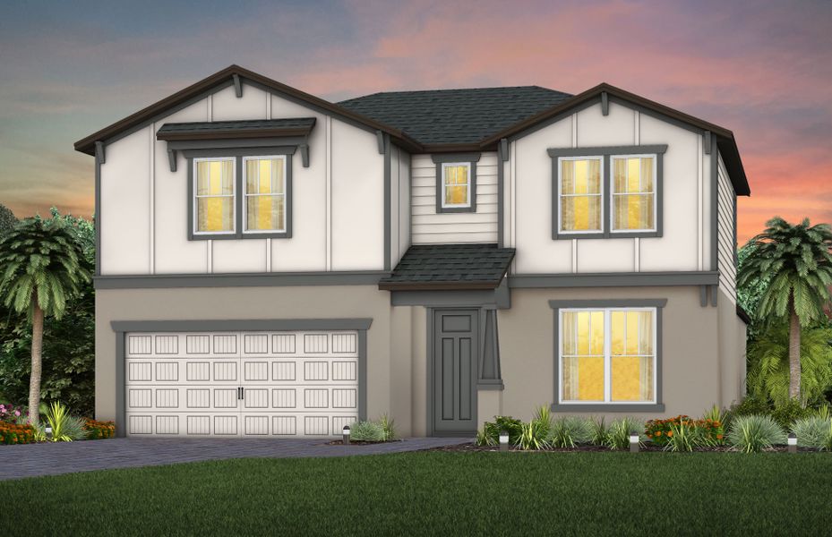 Front exterior of a new home in Reagan Landing, Bradenton, FL, highlighting curb appeal (Image 2). Front exterior of a new home in Reagan Landing, Bradenton, FL, highlighting curb appeal (Image 2).