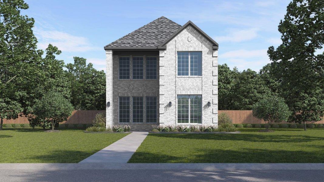 Front exterior of a new home in The Avenue, Allen, TX, highlighting curb appeal (Image 1). Front exterior of a new home in The Avenue, Allen, TX, highlighting curb appeal (Image 1).
