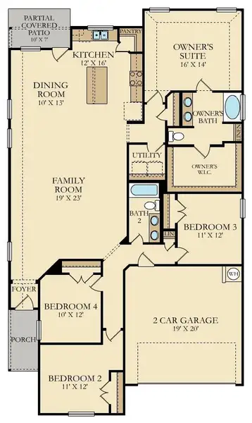 2D floor plan layout of this home in Woodfield Preserve: Highlands Collection, Georgetown, TX (Image 2). 2D floor plan layout of this home in Woodfield Preserve: Highlands Collection, Georgetown, TX (Image 2).