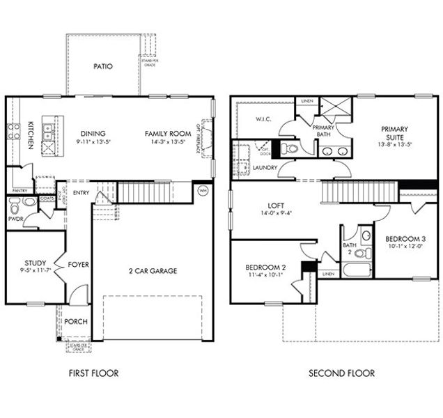 2D floor plan layout for the Alexander by Meritage Homes in Waltons Grove, Mount Juliet, TN (Image 3).