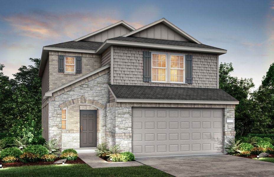 Front exterior of a new home in Mavera, Conroe, TX, highlighting curb appeal (Image 1). Front exterior of a new home in Mavera, Conroe, TX, highlighting curb appeal (Image 1).