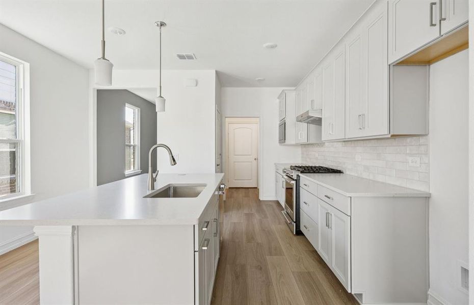 Island with pendant lighting