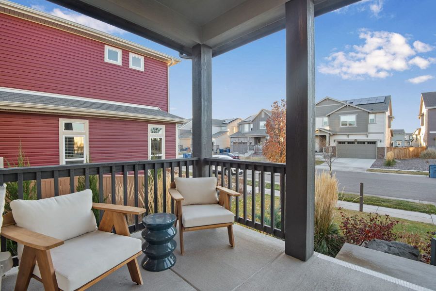 Exterior details and patio area of a home in Reunion, Commerce City (Image 25).