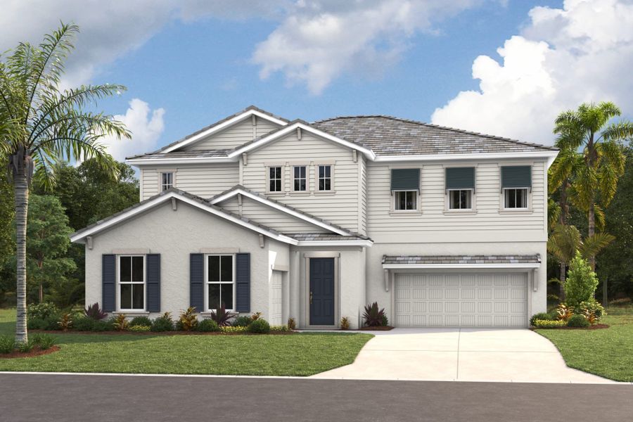 Representative exterior photo of a completed home built from the Madeira III by Homes by WestBay in Barrington Preserve, Brandon, FL (Image 1).