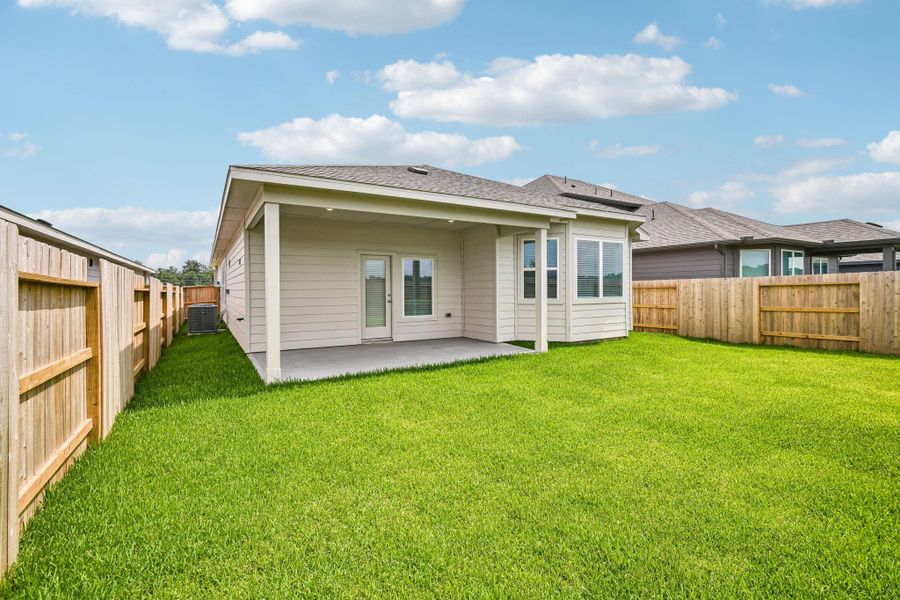 Exterior details and patio area of a home in Riviera Pines - Premier Series, Huffman (Image 25).
