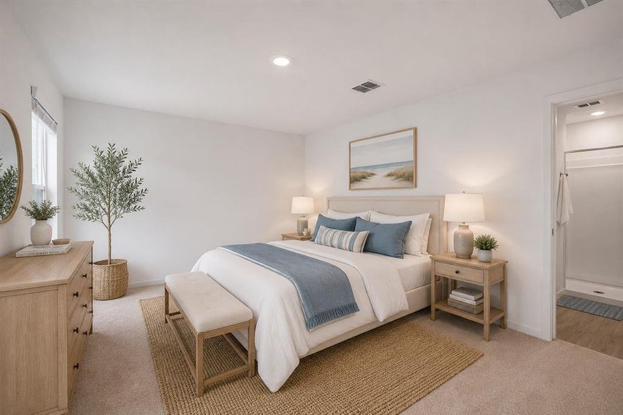 Virtually staged primary bedroom