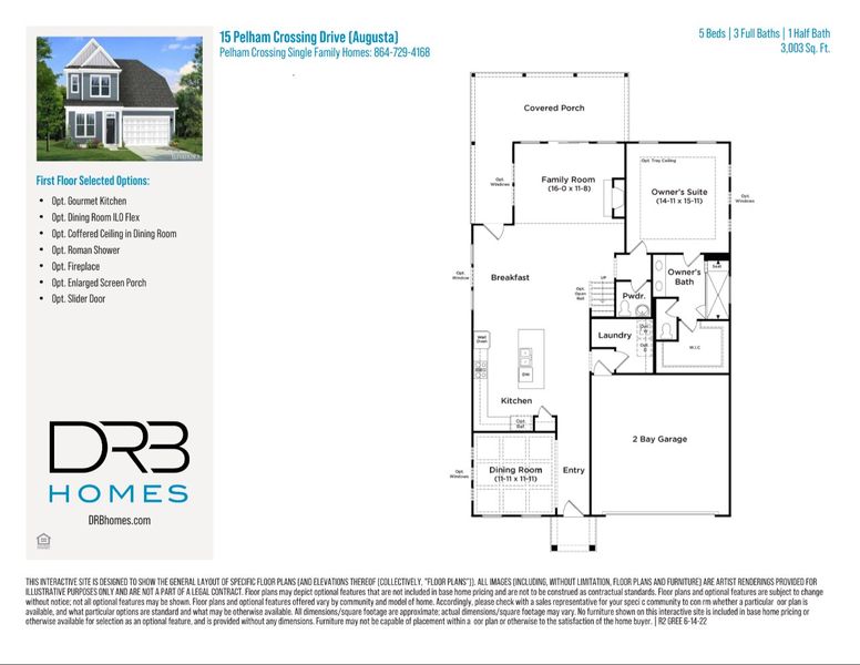 2D floor plan layout of this home in Pelham Crossing Single Family Homes, Greenville, SC (Image 3).