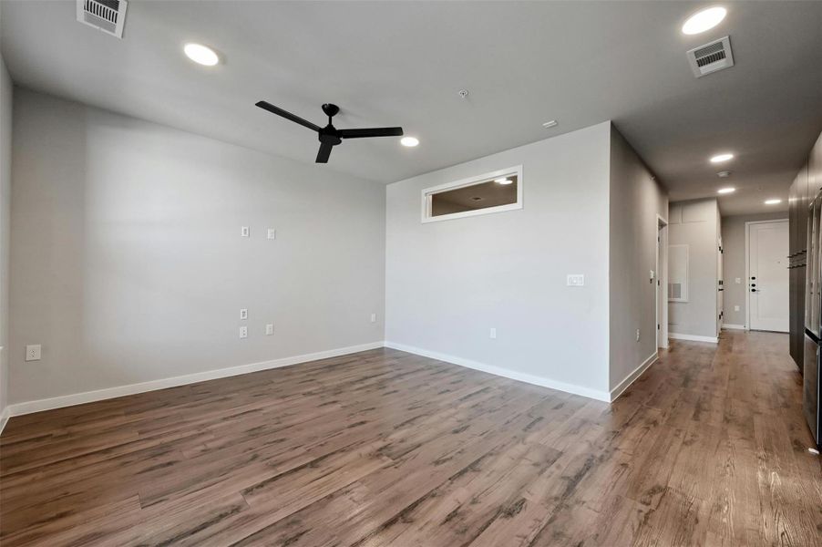 View of living to bedroom and hallway.