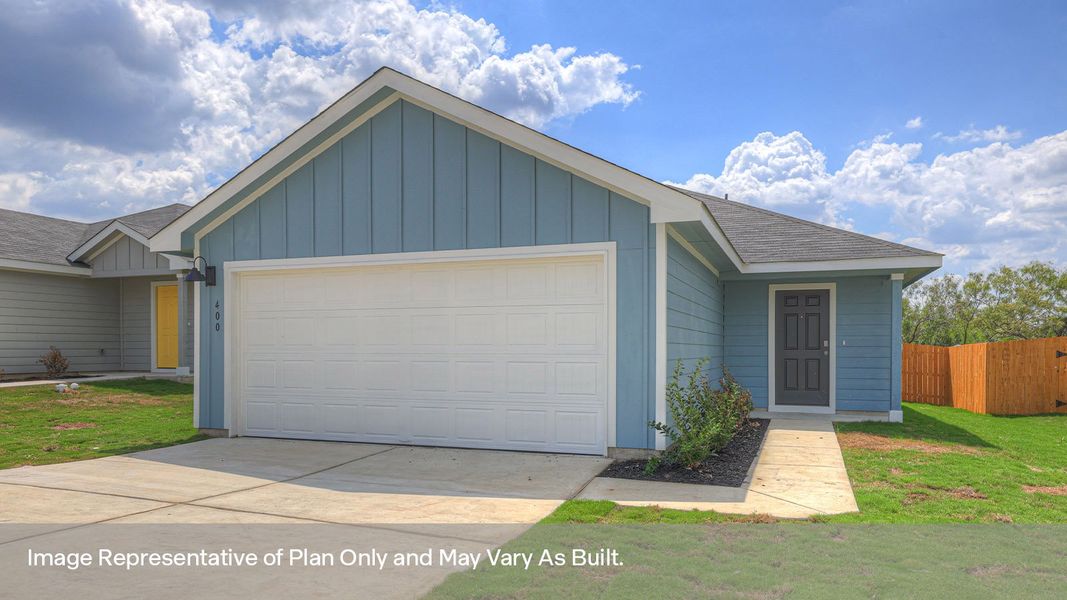 Front exterior of a new home in Navarro Fields, Seguin, TX, highlighting curb appeal (Image 2). Front exterior of a new home in Navarro Fields, Seguin, TX, highlighting curb appeal (Image 2).