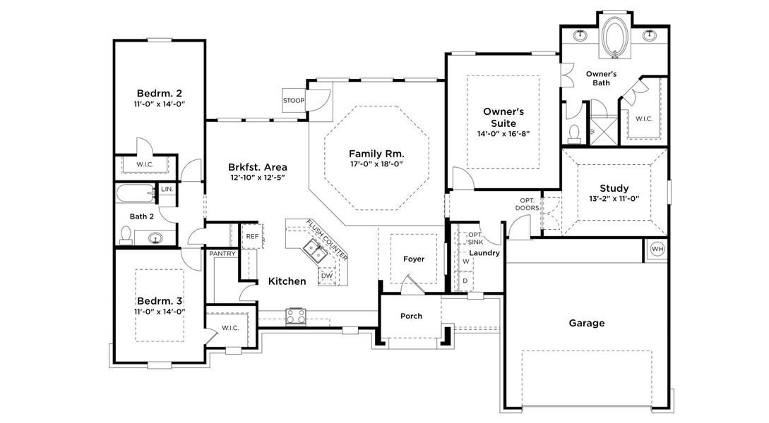 2D floor plan layout for the Madison by First America Homes in Villas Las Flores, Floresville, TX (Image 3). 2D floor plan layout for the Madison by First America Homes in Villas Las Flores, Floresville, TX (Image 3).