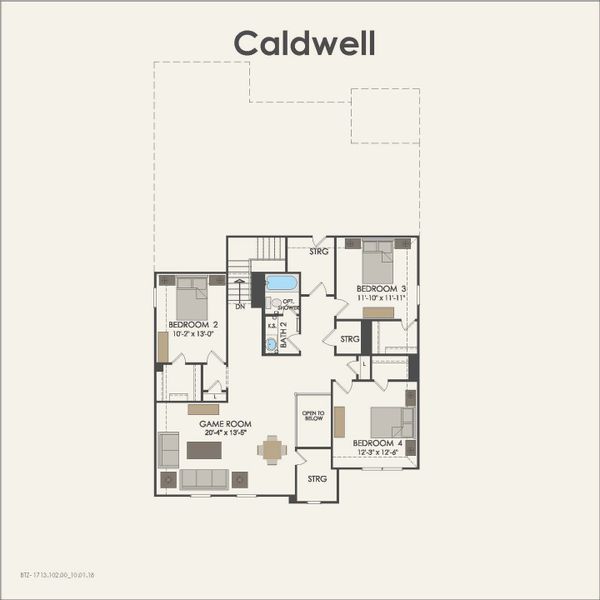 2D floor plan layout of this home in Saddleback at Santa Rita Ranch, Liberty Hill, TX (Image 4).