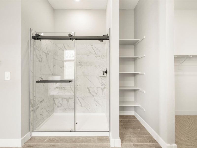 Luxury walk-in shower in Amber floorplan modeled at Abel Ranch