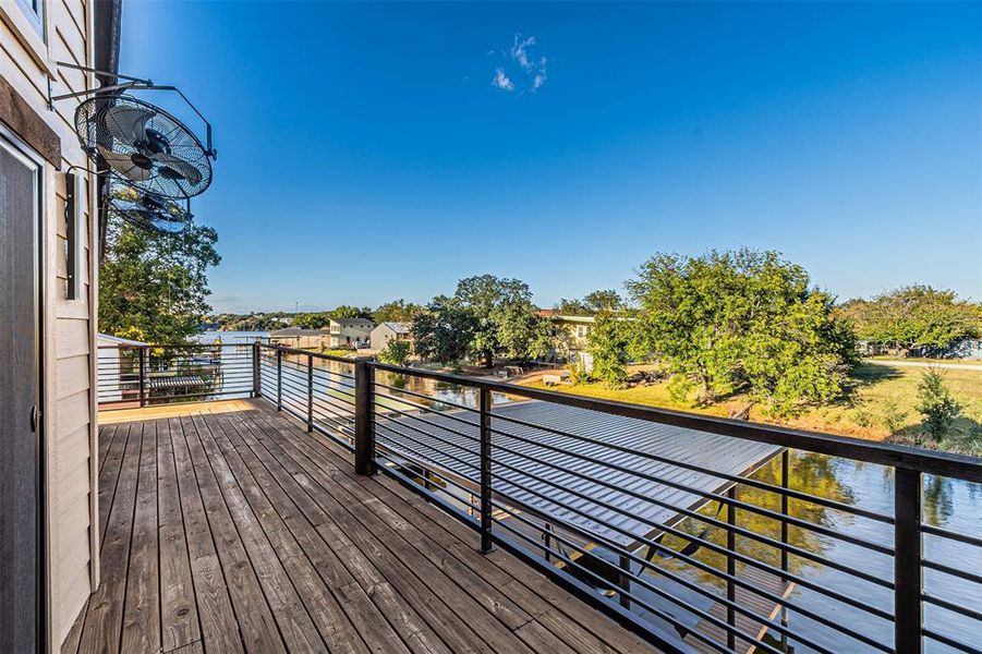 Wooden deck with a water view