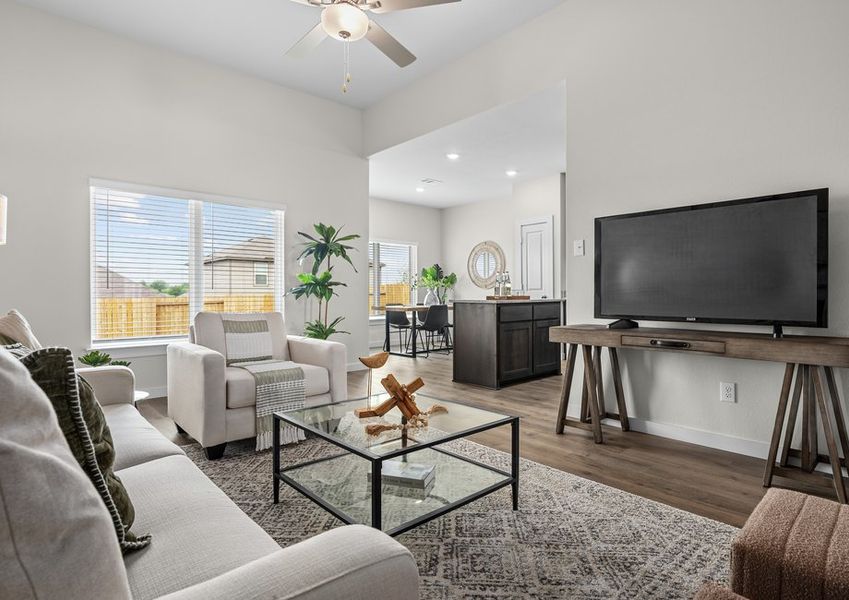 The family room has a large window that lets in great natural light.