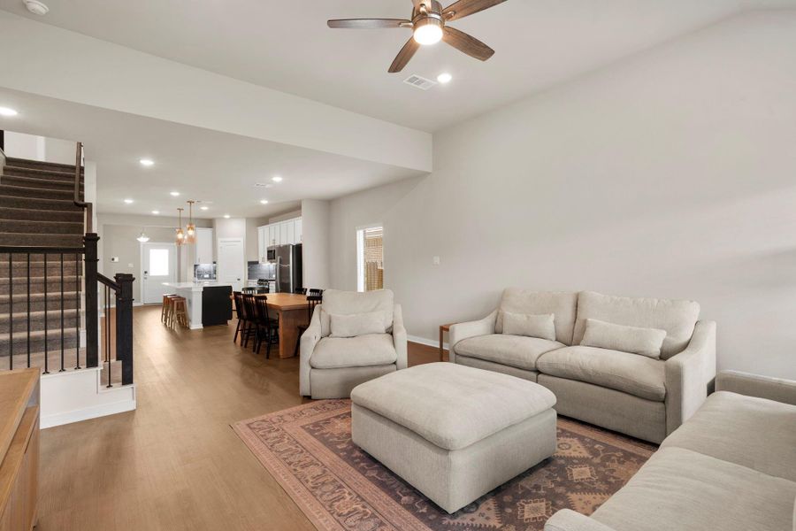 Huge open living, dining and kitchen space with walls of windows! Huge open living, dining and kitchen space with walls of windows!